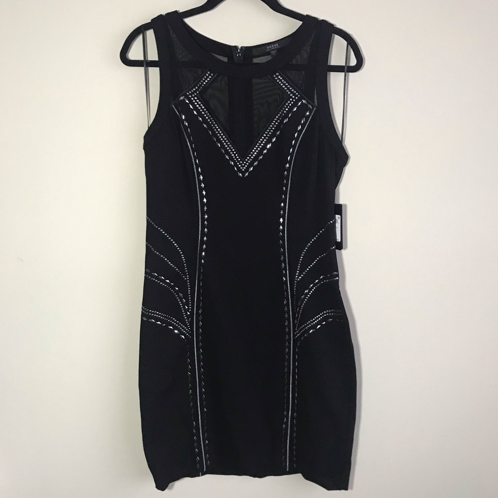 NWT Guess Black Silver Detailed Bodycon Dress SzXL